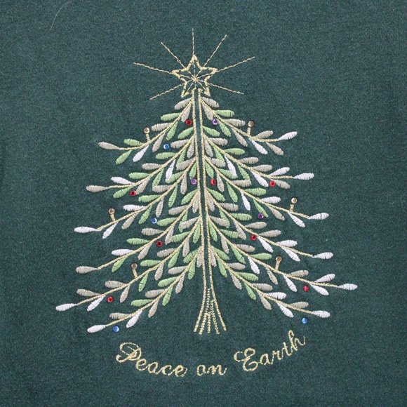 Vintage Holiday Editions Sweatshirt Womens Green Christmas Tree Embroidered XL - Picture 5 of 9